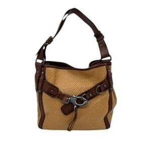 Francesco Biasia Straw & Leather Shoulder Bag NWOT Brown Resort Hobo‎
